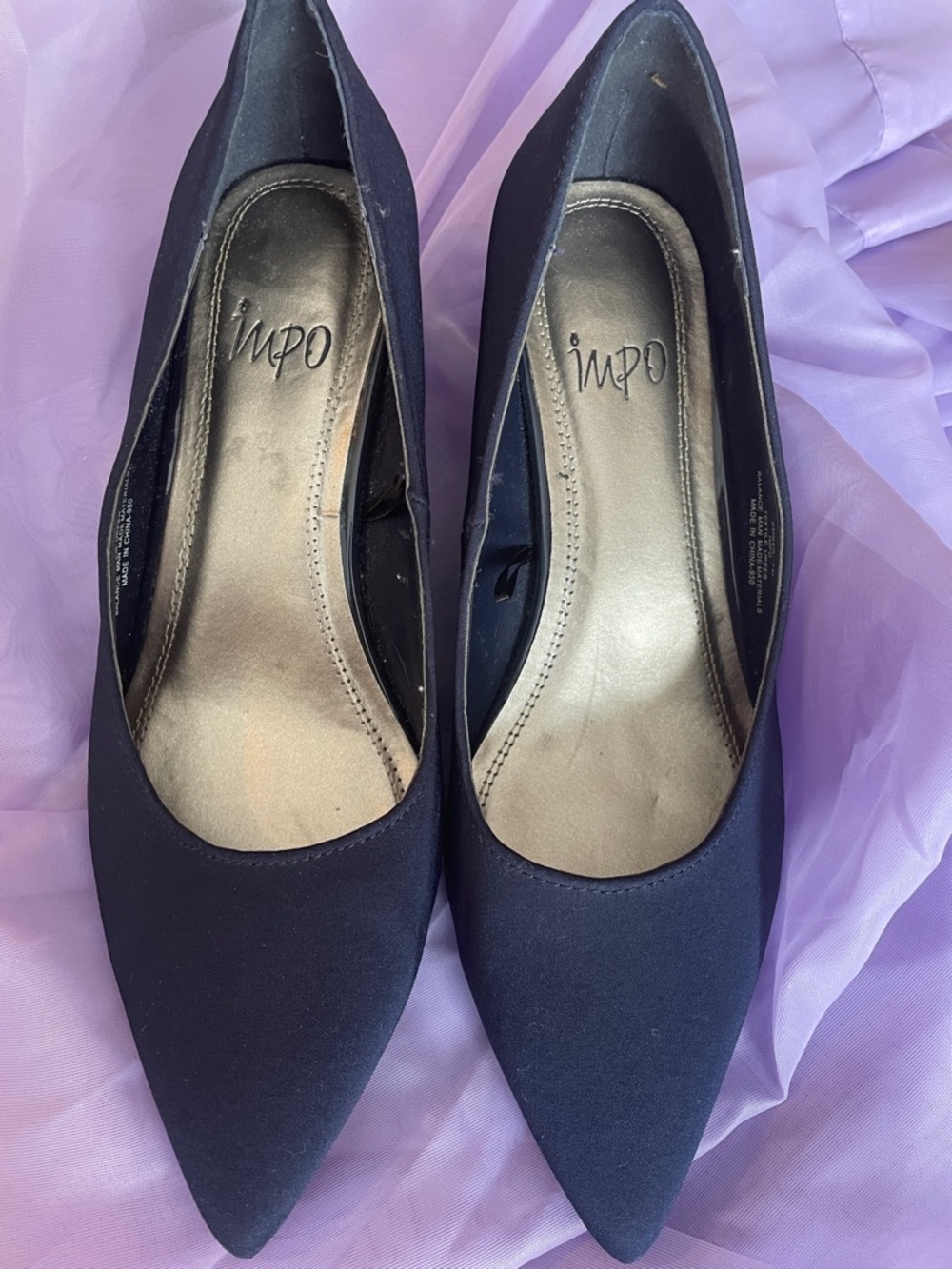 Impo Blue Pointed Toe Satin Pumps